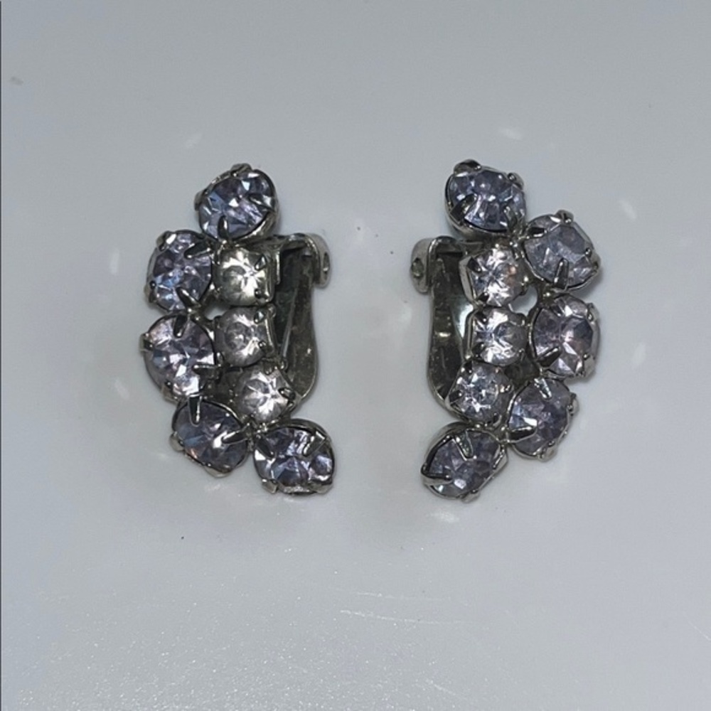 Vintage Purple and pink AB rhinestone clip on Earrings